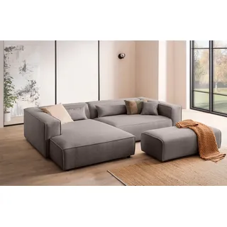 LeGer Home by Lena Gercke Ecksofa »PIARA XXL, L-Form, Schlaffunktion, Cord, Leinenoptik o. Strukturstoff« Hocker stellbar zum Schlafsofa (Krokodilverbinder), tiefe Sitzfläche