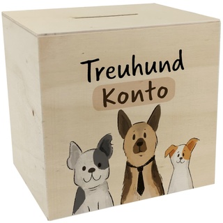 Hunde Spardose aus Holz mit Spruch Treuhundkonto Schäferhund Frenchie Design Ideal für Terrier Fans Hundemenschen sparen Sparfuchs