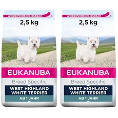 Eukanuba Breed Specific West Highland Terrier Trockenfutter - optimal auf die Rasse abgestimmtes Premium Hundefutter mit Huhn, 2.5 kg (Packung mit 2)