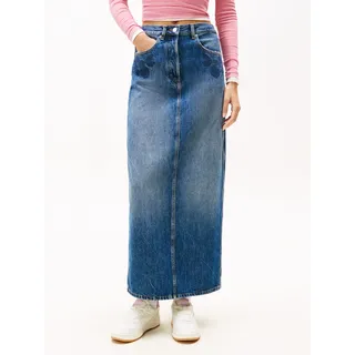 Jeansrock TOMMY JEANS "LAYLA MAXI SKIRT CBF DI2057", Damen, Gr. 26, blau (denim schwarz), Denim/Jeans, Obermaterial: 100% Baumwolle, unifarben, lang, Röcke Jeansrock, mit Stickerei