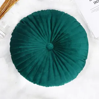 NatureMan Rundes Samt-Kürbis-Kissen - 34,8 cm, Dunkelgrün - Geeignet für Wohnzimmer-Sofa, Bett, Boden
