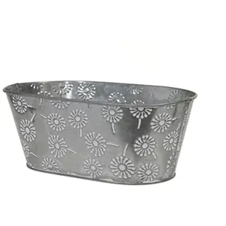 RiloStore 3 STK Pflanzschale Metall Jardiniere Blumen grau Weiss o395 Zinkschale Sommerdeko 20x12x9cm oval Metallschale Pflanzschalen Zink Schalen Blumentöpfe