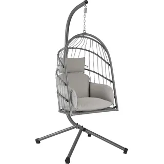 HinHocker Hängesessel mit Gestell, Grau, Hängeschaukel für Indoor und Outdoor, Schaukelstuhl - Grau