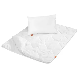 sleepling 197123 Kinder Betten Set | Kinderkopfkissen Kissen 40 x 60 cm + Bettdecke 100 x 135 cm 4-Jahreszeiten | Mikrofaser Decke | Ökotex | Wärmeklassengarantie | Made in EU, weiß