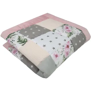 Medi Partners Krabbeldecke für Baby Spielmatte 100% Baumwolle Krabbelmatte - 100x100cm Krabbeldeck Dick Weich Decke Laufgittereinlage Babydecke Minky Waffel Spielbogen (Rosa Blumen)