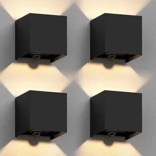 ledscom.de 4 Stück Wandleuchte CUBEL für außen, IP65, Up-/Downlight, Bewegungsmelder, schwarz matt, quadratisch, 1x G9 max. 10W