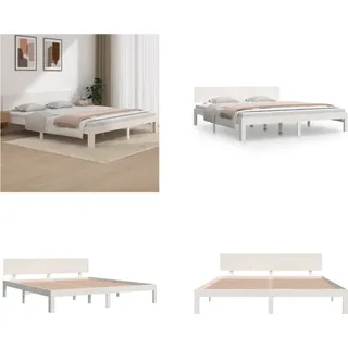 vidaXL Massivholzbett Weiß 180x200 cm - Bettrahmen - Bettgestell - Bett - Holzbett - Weiß