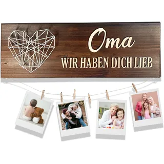 StuckART© - Oma Geschenk - OMA WIR HABEN DICH LIEB - personalisiertes Geschenk für Oma zum Geburtstag, Muttertag, Weihnachten - Holzschild mit Herz & Foto-Option - 3D Wanddeko