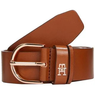 Tommy Hilfiger Ledergürtel ESSENTIAL EFFORTLESS 3.5 cm breit Ovale Einfachdornschließe, Logoemblem braun 80
