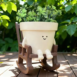 Jxcnkiy Blumentopf mit Gesicht - Einzigartiger Schaukelstuhl Sukkulenten Blumentöpfe für Drinnen und Draußen, Niedliche Smiley-Gesicht Pflanzgefäß mit Abflussloch Geschenk für Mama Großmutter Frauen