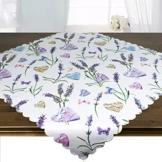 Delindo Lifestyle Mitteldecke LAVENDEL + HERZ 80 x 80 cm Weiß