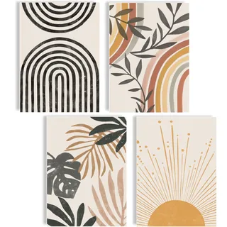 Boho Bilder Set Poster Deko Set Bilder Wanddeko Abstrakte Poster Aesthetic Bilderset Yoga Wandbilder Wohnzimmer Blumen (Boho Love, Posterset 4x A4 (21x30cm) | ohne Rahmen)