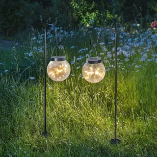 Solar Steckleuchte Hängeleuchte für außen SMART GLOBE | 2er Set Crackle Balls Dekoleuchte Bruchglas-Kugel | Leuchtsticks Stecklichter | AKKU IP44 wetterfest 102314 - Schwarz