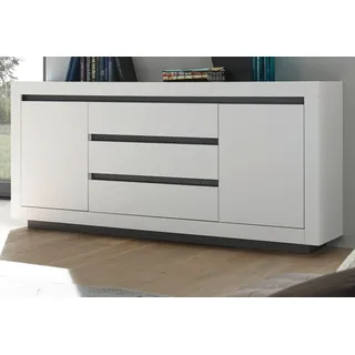 Sideboard "Rooky" in weiß und anthrazit Kommode mit 3 Schubladen 200 x 91 cm - Weiß