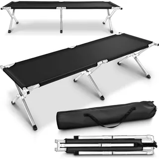 XL Feldbett 210cm Campingbett Bett Liege Gästebett Klappbett 150kg Schwarz - Schwarz