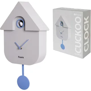 FISURA - Graue, Blaue und weiße Kuckucksuhr. Wanduhr modern. Kuckuckuhr Schwarzwalduhr. 3 AA-Batterien Nicht enthalten. 21,5 x 8 x 41,5. ABS-Kunststoff.
