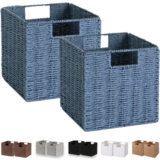 Vagusicc Weiden-Aufbewahrungskörbe, Set aus 2 handgewebten Körben mit Griffen, faltbar, würfelförmig, zum Organisieren und Dekorieren von Regalen, Speisekammer, Blau (27,9 x 27,9 x 27,9 cm)