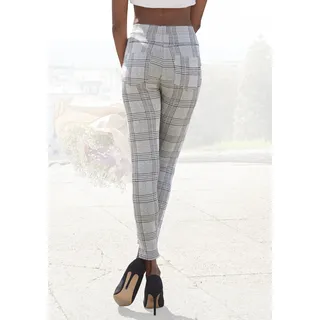Leggings LASCANA, Damen, Gr. 48/50, N-Gr, grün (grau grün kariert), Obermaterial: 49% Viskose, 48% Polyester, 3% Elasthan, Glencheckmuster, figurbetont knöchellang, Hosen Leggings, mit Ajour Karomuster
