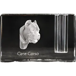 Cane Corso, Italienischer Corso-Hund, Cane di Macellaio - Stifthalter, Kristallorganizer mit Hundefoto, einzigartige Schreibtischdekoration der Marke Art-Dog