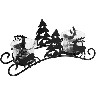 Kerzenleuchter Weihnachten Hirsch Set - Metall Kerzenständer Weihnachten Windlicht Glas Hurricane Hirsch Kerzenleuchter Dekoration für Weihnachtsdeko Innen Tischdeko Mantel Kamin(Schwarz)