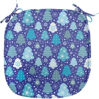 ABAKUHAUS Winter Polster für Esszimmerstühle, Schneeflocken Weihnachtsbaum, Dekoratives wasserfestes Kissen mit Riemen für Küchensitze, 40 cm x 40 cm, Violettblau Hellblau - Blau