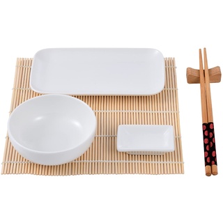 Master Pro MasterPRO Sushiset Foodies Collection weiß Porzellan + Bambu + Madera) BERGNER COLECCIÓN Sushi-Teller, Verbindung