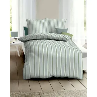 Bettwäsche KAEPPEL "Resort", grün (jade), B/L: 135cm x 200cm, 1 Stk., 1 Stk., Seersucker, B/L: 80cm x 80cm, 2 Stk., Seersucker, Obermaterial: 100% Baumwolle, Bettwäsche, Bettwäsche, Mit Streifen