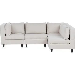 Beliani Ecksofa Linksseitig Hellbeige Stoffbezug mit Kissen Schwarze Beine Modular Modern Modulsofa Wohnlandschaft Wohnzimmer Wohnecke - Beige/Schwarz