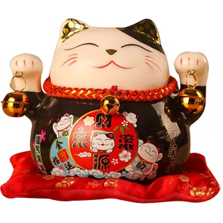Maneki-Neko Glückskatze als Spardose, 11,4 cm Glückskatzen-Münzenbank Bringt Glück Gute Wünsche Glückskatze Spartopf Schreibtisch Dekoration, Geschenk(Schwarze Katze)