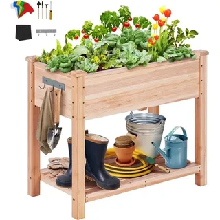 Hochbeet Holz Pflanzkübel mit Ablage Blumenkasten - 75kg Tragfähigkeit - Garten Pflanzkasten Terrassen - Gemüsebeet Gartenbeet Pflanzbeet - 86x46x76cm - Ideal für Gemüse Obst Kräuteranbau.