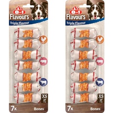 8in1 Triple Flavour Knochen XS - leckere Hundeknochen mit Hähnchenfilet, Schweine- und Rinderhaut, 7 Stück (Packung mit 2)