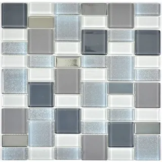 Glasmosaik grau Fliesenspiegel Wandverkleidung Bad WC 68-0216F 10 Mosaikplatten
