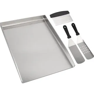 30 x 40 cm rostfreier Grillblech mit Grillspatel, Schrapset, universeller BBQ-Plancha-Grillpan geeignet für Gasgrill und Holzkohlengrill