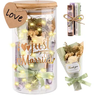 Hochzeitsgeschenke für Brautpaar, LED Flaschenlicht Hochzeit, Hochzeitsgeschenk Geld mit Trockenblumen, Anhänger und LED-Leuchten, Geldgeschenke Hochzeit Verpackung, Just Married Hochzeite Spardose
