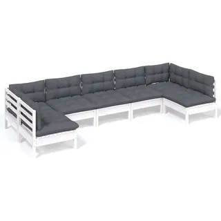 vidaXL 7-tlg. Garten-Lounge-Set mit Kissen Weiß Kiefer Massivholz - Weiß