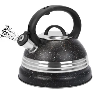 Belle Vous Schwarzer Pfeifkessel - 3L Teekanne für den Herd/Induktionsherd - Edelstahl Wasserkessel Induktion - Teekessel Induktion - Wasserkocher Induktion - Für Tee/Kaffee