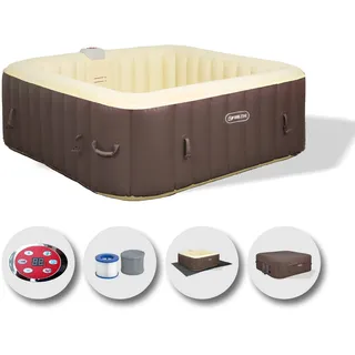 EASE.ZONE SPA Aufblasbarer Whirlpool, beheizbar, 4 – 6 Personen, 185 x 65 cm, superleise integrierte Pumpe, Braun