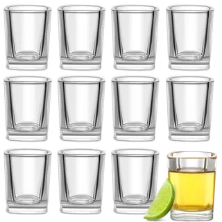 Praknu 12 Schnapsgläser Eckig aus Glas 6cl - Spülmaschinenfest - Standfest dank dickem Boden - Shotgläser für jede Party
