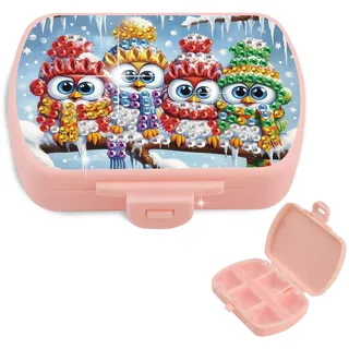 JICFDAO Diamond Painting Pillendose 9x6.2x2.5cm Tablettendose mit 6 Fächer Tablettenbox Tragbare Medikamentenbox Reise-Kleine Pillenhalter Pillenetui für Geldbörse oder Tasche Zum Aufbewahren Eule