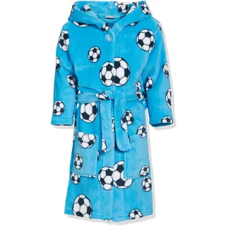 Playshoes Unisex Kinder Fleece-Bademantel Morgenmantel, blau Fußball, 134/140