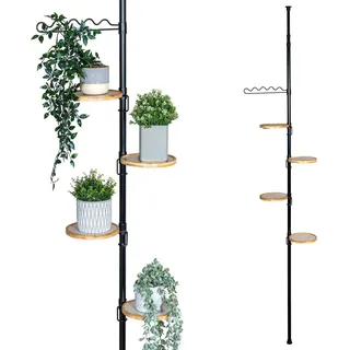 bremermann Teleskop-Blumenregal mit 4 Bambusablagen 53 x 290 x 20 cm Schwarz