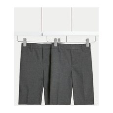 Boys M&S Collection 2pk Boys' Easy Dressing School Shorts (3-14 Yrs) - Grey, Grey - 4-5 Y