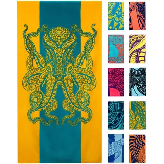 Nova Blue Octopus Strandtuch (34x63) - Orange & Blaugrün Farbgebung mit tropischem Design Reise Strandtuch aus 100% Baumwolle - Lebendiges buntes Deckenhandtuch - Strandtuch für Erwachsene