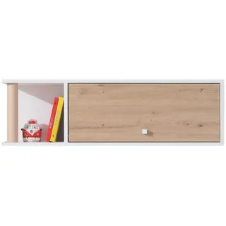 Beautysofa Wandregal Figo mit 1 Tür und 1 Regale , Weiß, Grau, Eiche Artisan , Holzwerkstoff , 125x35x25 cm , Wohnzimmer, Regale, Wandregale