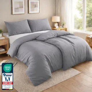 Komfortec Bettwäsche 135x200 4teilig Bettwäsche-Sets 2 Bettbezüge 135x200 cm + 2 Kissenbezüge 80x80 cm, Grau mit Reißverschluss