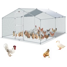 Bild Hühnerstall, 4 x 3 x 2 m Hühnerhaus Freilaufgehege mit Sonnenschutzdach PE-Plane, Stahl Kleintierstall Hühnerhaus Dach Geflügelstall Hühnerkäfig für Hühner, Enten, Gänse, Kaninchenn usw.