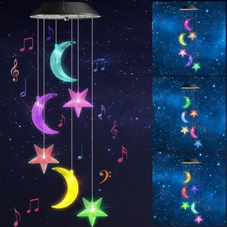 iShabao Sternmond Solar Windspiel für Draußen,6 LED Solar Windspiel für Draußen, Wasserfest, Muttertagsgeschenke, Geschenke für Mutter/Frauen/Freundin, Dekorationen für Baum, Balkon, Hof, Hochzeit