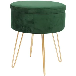 Harbour Housewares 1x Grün/Gold H45 x D36cm Runden Samt-Fußhocker mit Stauraum - Wohnzimmer Schminktisch Fußbank Ottomane Sitzpuff Stuhl Sitz