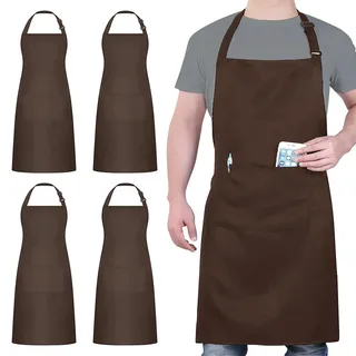 4 Stück Kochschürzen, Wasserdicht Schwarz Schürze Gastro für Männer Frauen | Verstellbare Küchenschürze mit 2 Taschen, Professionelle Schürzen für Küche, Kochen, Backen, Garten, Restaurant, Grillen, BBQ