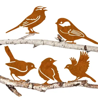 Rost Vogel Gartendeko für Draußen, 5er Rust Vögel Garten Deko Frühling, Gartenstecker Metall Roststecker Wetterfest, Vogel Baumstecker mit Schraube für Gartendekoration Bäume Pfähle oder Zäune